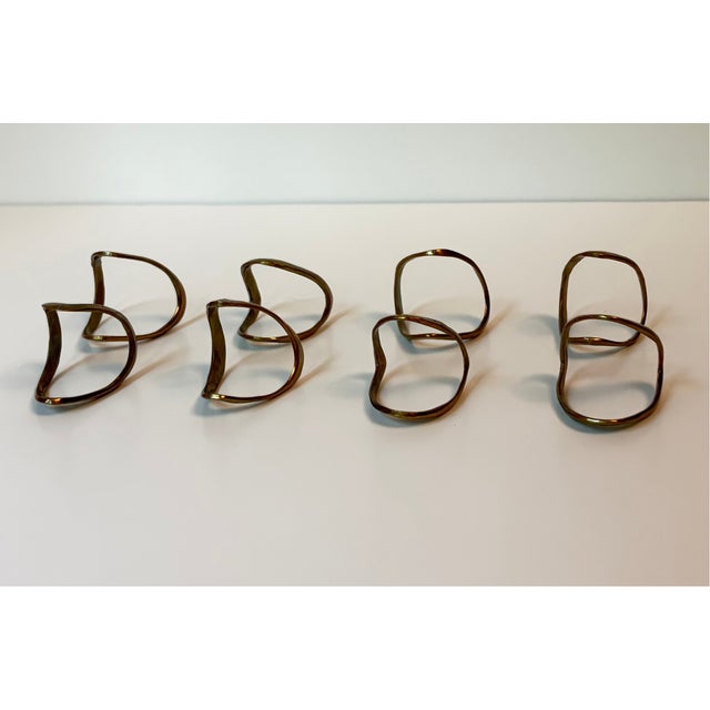 Vintage Sculptural Brass Napkin Rings, Set of 8 For Sale - Image 4 of 7