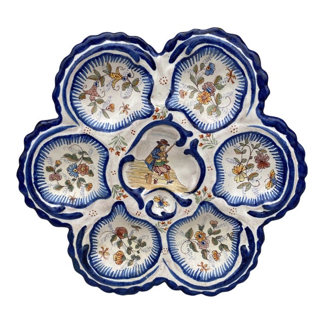 19th Century French Faience Breton Oyster Plate Malicorne For Sale