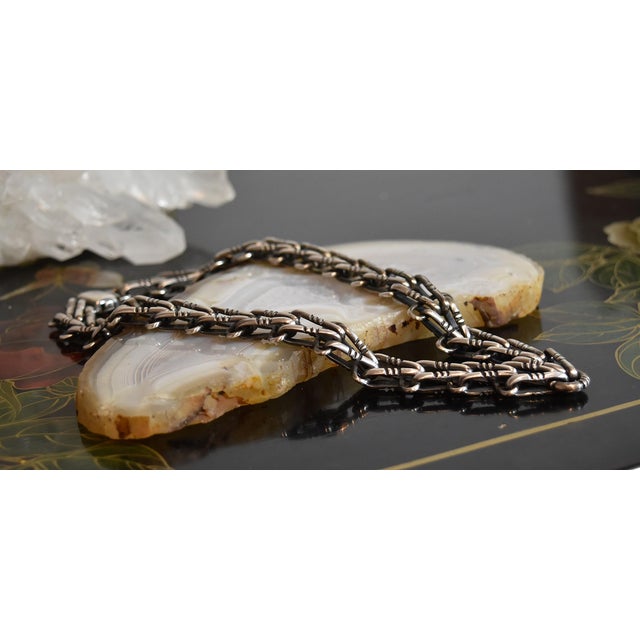 Mid 20th Century Artisan Hand Crafted Chunky Sterling Silver Chain Choker Necklace Mexico For Sale - Image 4 of 16