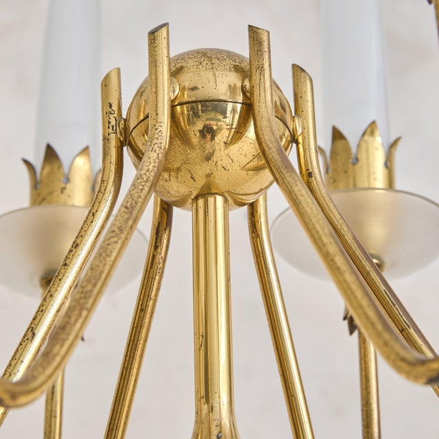 Mid-Century Modern 1953 Italian Brass + Opaline Glass Floor Lamp by Angelo Lelii for Arredoluce For Sale - Image 3 of 13