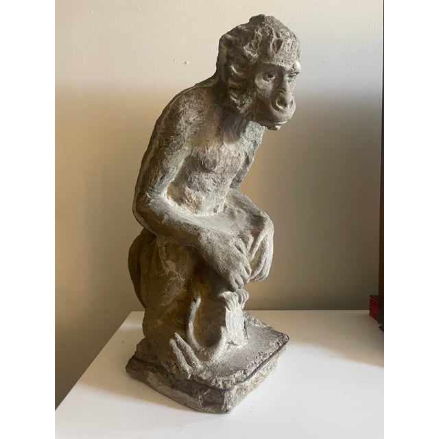 French Provincial Pair of French Cast Stone Monkey Garden Statues, 23-Inch, Vintage For Sale - Image 3 of 12