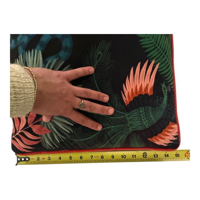 Textile Kate Merritt Illustrated Jungle Throw Pillow - Serpents & Peacock Feathers - Velvet Back - Maximalist Decor For Sale - Image 7 of 10