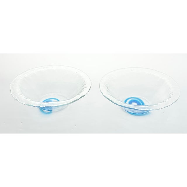 Contemporary Pair of Blown Recycled Glass Baby Blue Swirl Catchall Decorative Bowls For Sale - Image 3 of 6