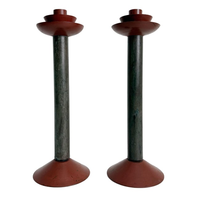Postmodern Memphis Milano Style Candle Holders, a Pair, Late 20th Century For Sale