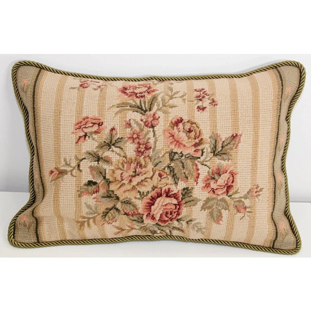 Vintage French Aubusson Tapestry Style Needlepoint Lumbar Pillow. this Aubusson style pillow features a charming bouquet...