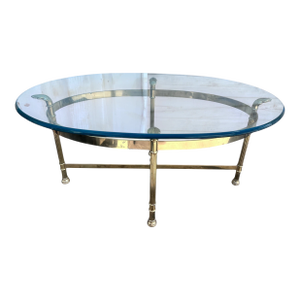 1990s Vintage Oval, Brass Glass, Coffee Table, Italy