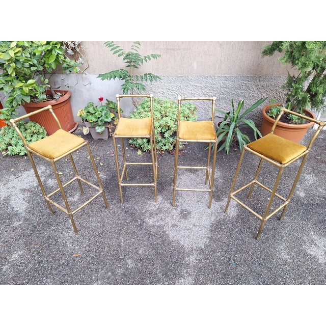 Vintage Stools in Brass with Bamboo Workmanship, 1960s, Set of 4 For Sale - Image 11 of 12