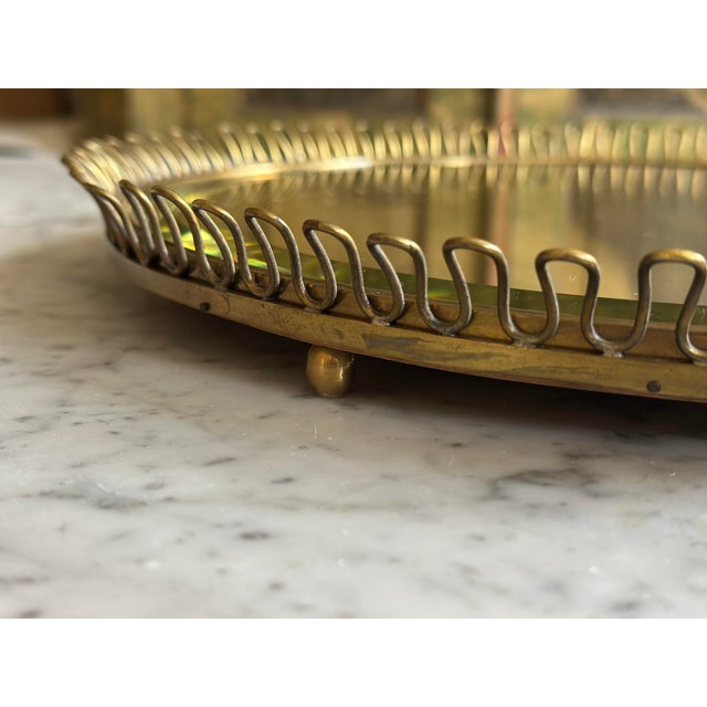 Gold Vintage Brass Mirror with Ball Feet by Josef Frank for Svenskt Tenn, 1950s For Sale - Image 8 of 17