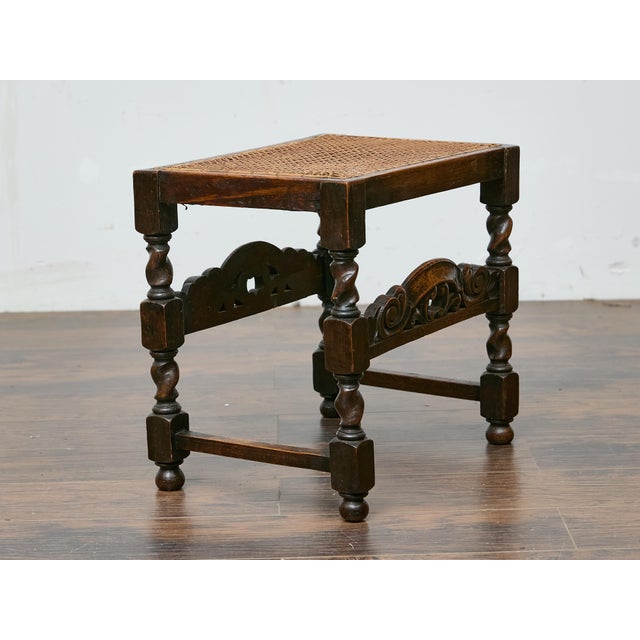 Wood English Jacobean Style Seat Bench with Carved Apron, circa 1900 For Sale - Image 7 of 12