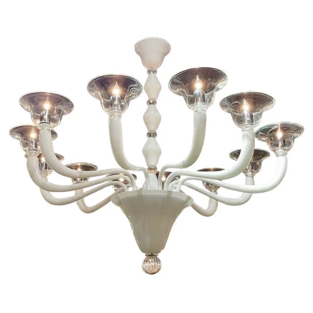 Modern White & Clear Murano Glass Chandelier For Sale - Image 9 of 9