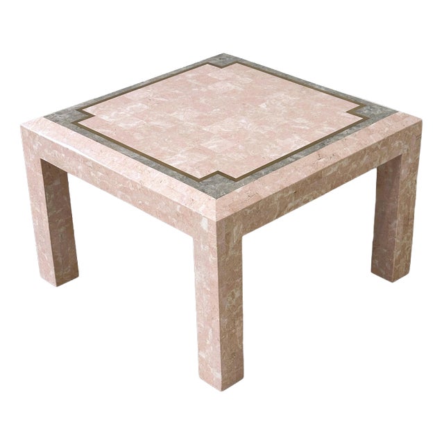 Postmodern Pink Marble Coffee Table with Brass Inlay, Italy, 1980s For Sale