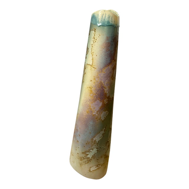 Mid 20th Century Tony Evan’s Cylindrical Ancient Sands Raku Pottery Vase For Sale