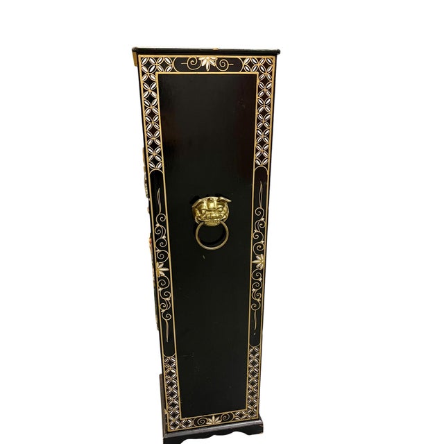 Vintage Chinoiserie Black Lacquer and Soap Stone Maiden Umbrella Stand For Sale - Image 9 of 18