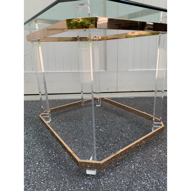 Charles Hollis Jones Style Lucite and Brass Table For Sale - Image 11 of 13