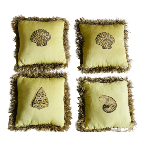 4 Lovely Brocade Sea Shell Pillows With Fringes