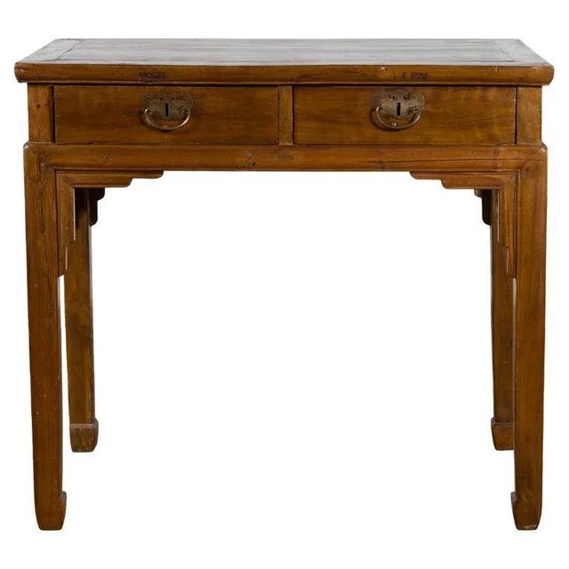 19th Century Chinese Qing Dynasty Two-Drawer Desk with Bronze Butterfly Hardware For Sale - Image 13 of 13