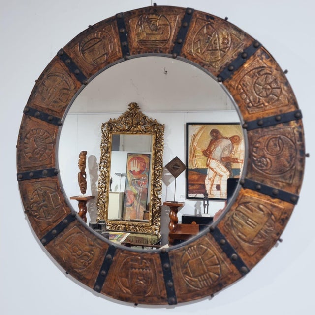 Large Vintage Serbian Copper Horoscope Mirror by Gradimir Rankovic, 1970 For Sale - Image 4 of 18