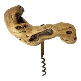 Vintage French Grape Vine Wood Corkscrew Wine Bottle Opener For Sale