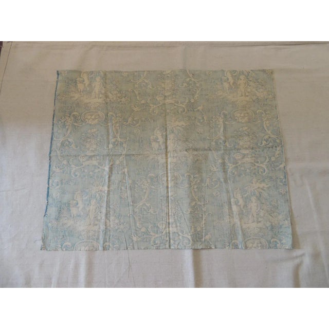 1930s Antique Printed Blue and Grey Toile De Jouy Fabric Fragment For Sale - Image 5 of 7