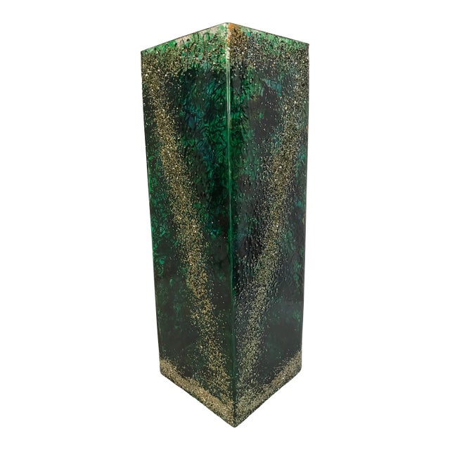 2000s Original One of a Kind Tall Square Blue-Green Color Mix Vase Signed by Monique Nichols For Sale