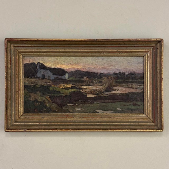 Early 20th Century Antique European Oil Painting on Panel, Landscape With Pond and Thatched Farmhouse For Sale - Image 5 of 15