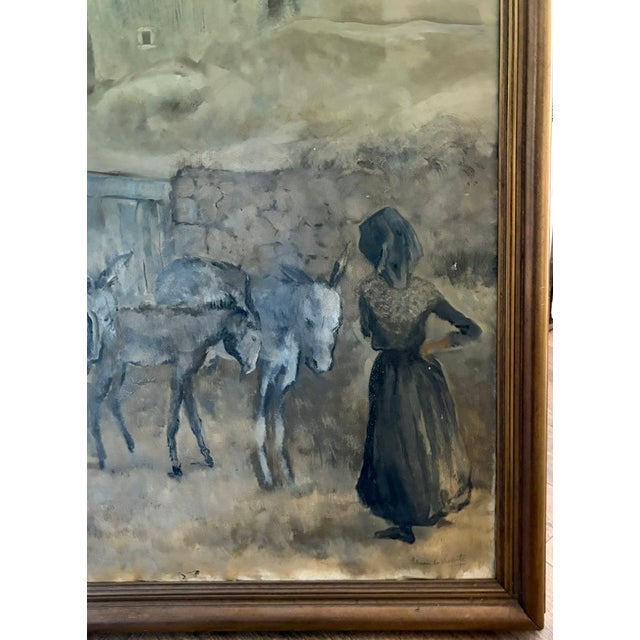 Beige Large Spanish Oil on Canvas - Tres Burros, Signed and Dated For Sale - Image 8 of 13