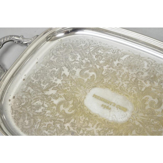 Silver Vintage "President's Club 1961" Silver Plated Award Serving Platter Butlers Tray For Sale - Image 8 of 11