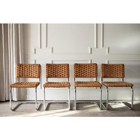 1970s Mid-Century Natural Woven and Chrome Cesca Cantilever Dining Chairs, Set of Four For Sale - Image 4 of 14