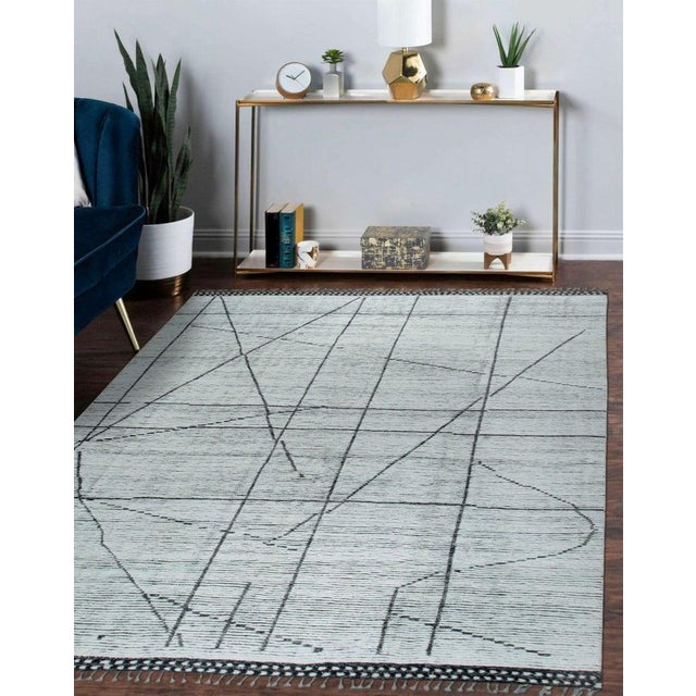 2020s 9x12 Ivory Hand-Knotted Wool Striated Linear Design Tribal Modern Carpet Rug For Sale - Image 5 of 8