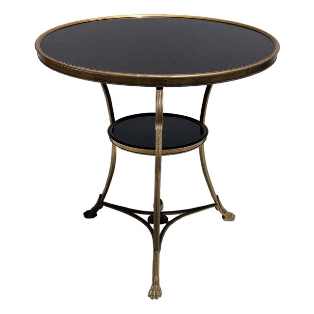 Brass and Black Granite Gueridon Table For Sale