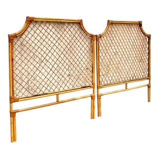 Vintage Coastal Lattice Bamboo Twin Headboards - a Pair For Sale