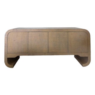 Vintage Karl Springer Style Grasscloth Sideboard / Credenza For Sale