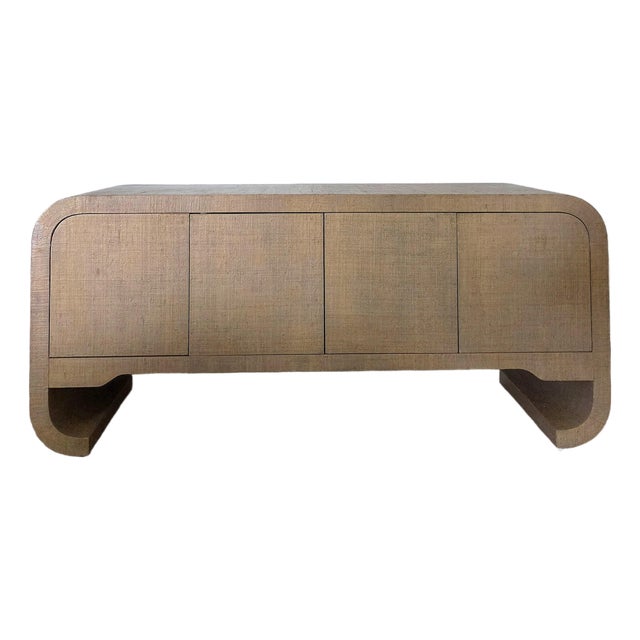 Vintage Karl Springer Style Grasscloth Sideboard / Credenza For Sale