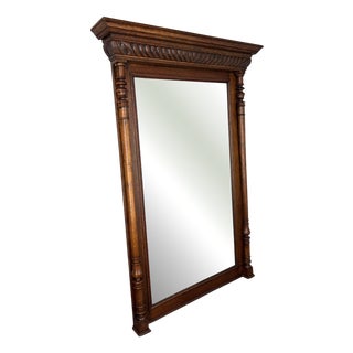 French Wall Mirror with Ornate Carved Oak Frame For Sale