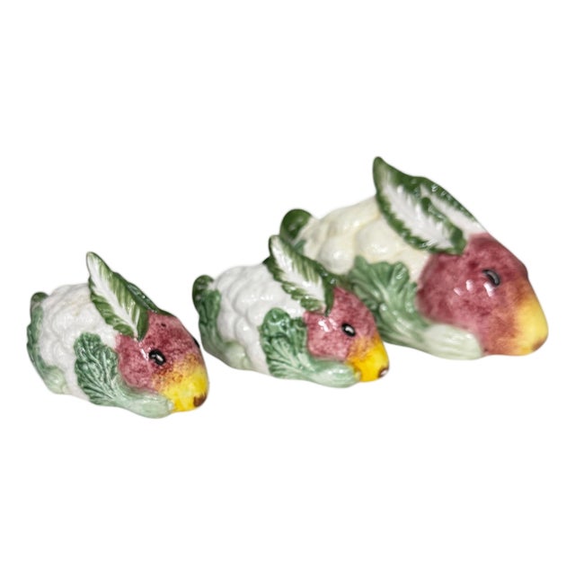 Vintage Vietri “Spring Vegetables” Rabbit Butter Cover and Salt and Pepper Shakers, Made in Italy - Set of 3 For Sale