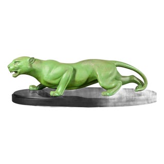 Guy Debe, Panther Sculpture, 1930s, Metal and Marble For Sale