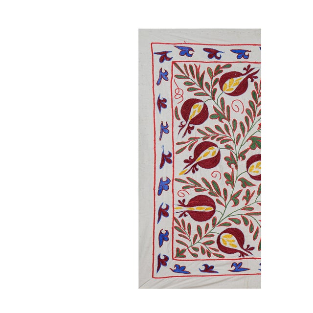Square Suzani Wall Art With Red and Yellow Pomegranates For Sale - Image 4 of 9