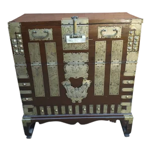 Antique Korean Elm and Brass Mounted Tonsu Blanket Storage Chest