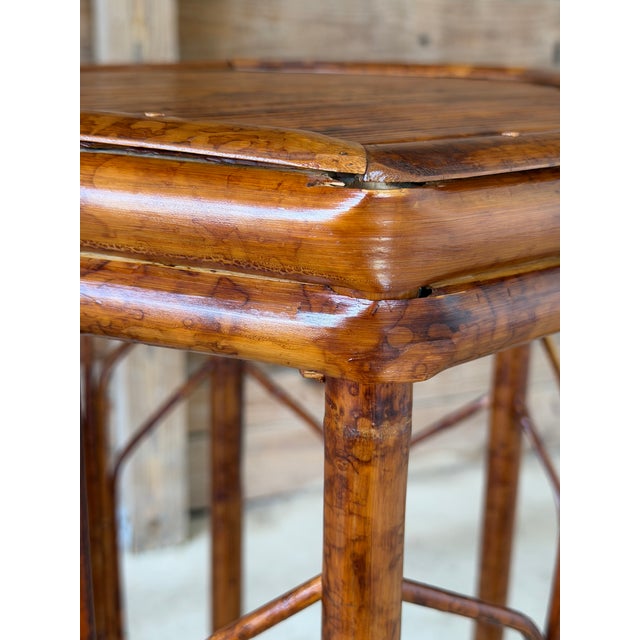 Vintage Coastal Bamboo Hexagonal Pedestal Plant Stand/Side Table For Sale - Image 4 of 12
