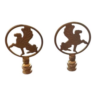 Vintage Brass Gryphon Winged Griffin Decorative Finials - a Pair For Sale