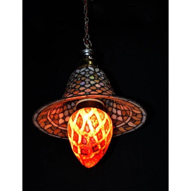 Art Deco Tiffany Style Stained Glass Acorn Pendant Light, 1940s For Sale - Image 4 of 18