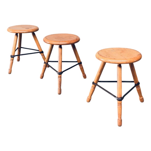 Industrial Low Tripod Stools, Belgium, 1950s, Set of 3 For Sale