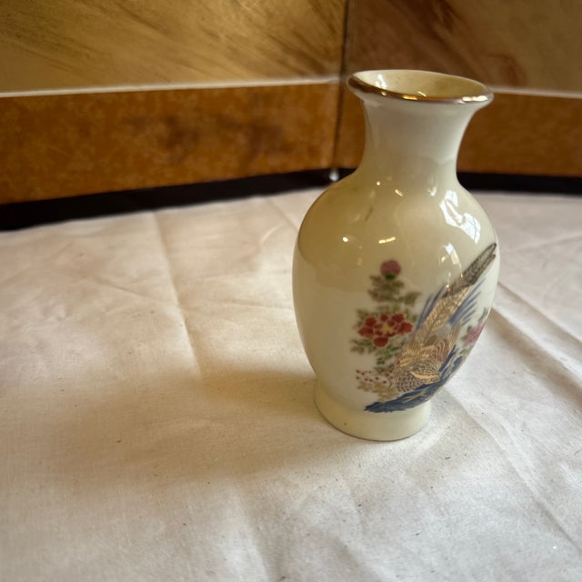 Asian Miniature Vintage White Ceramic Asian Vase With Floral Details For Sale - Image 3 of 7