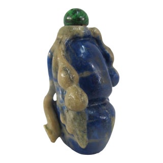 Antique Chinese Lapis Lazuli Malachite Gold Metal Double Gourd Snuff Bottle For Sale