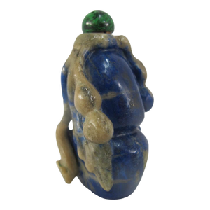 Antique Chinese Lapis Lazuli Malachite Gold Metal Double Gourd Snuff Bottle