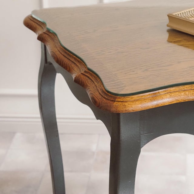 Wood Louis XV Desk in Black with Oak Top and Glass Top For Sale - Image 7 of 13