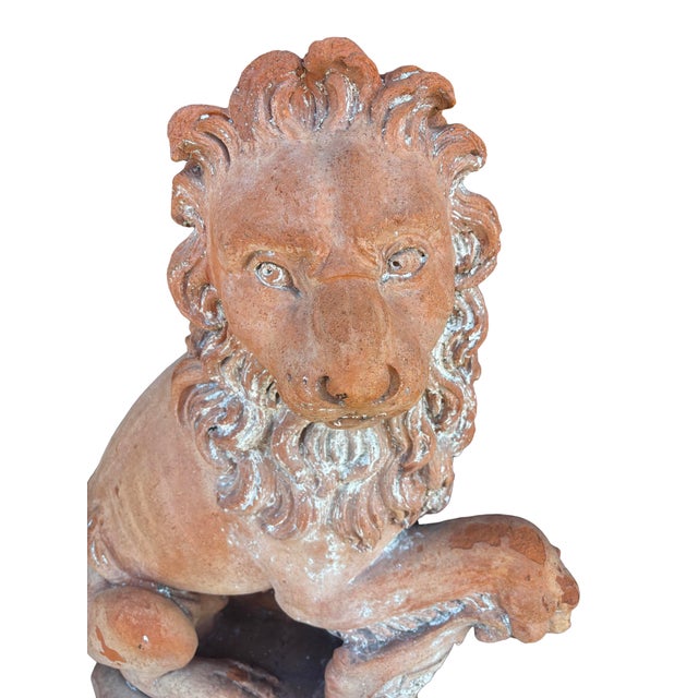 19th Century Pair of Italian Terracotta Lions For Sale - Image 5 of 11