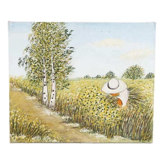 Costanza Mantovani, Countryside and Harvest, Oil on Canvas For Sale