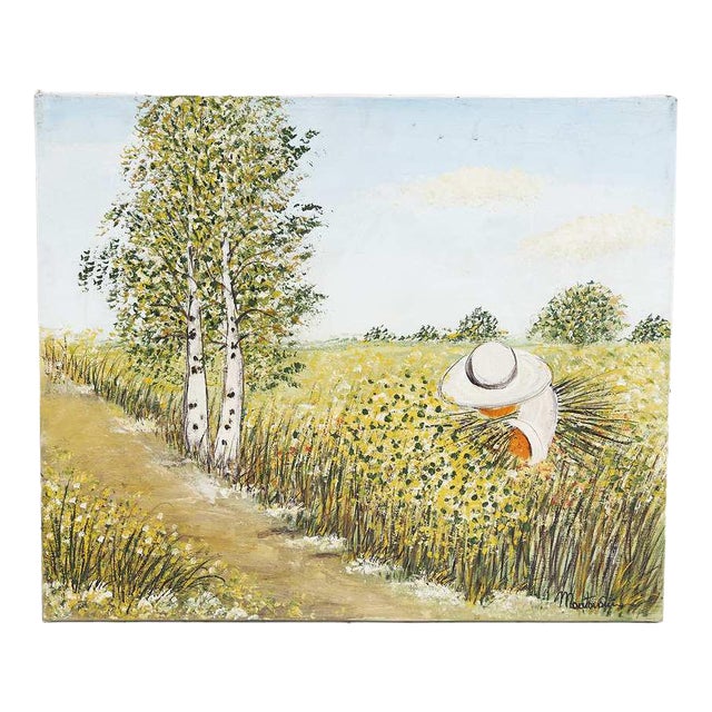 Costanza Mantovani, Countryside and Harvest, Oil on Canvas For Sale