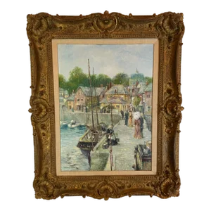 Harbor Scene by Henri Plisson - Oil on Canvas Painting